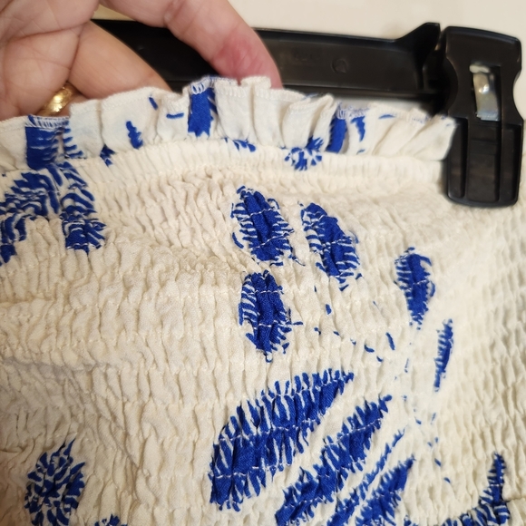 Faeriesty Strapless Blue and White Floral Dress XL Ruffled Mini With Tiers - Picture 7 of 10